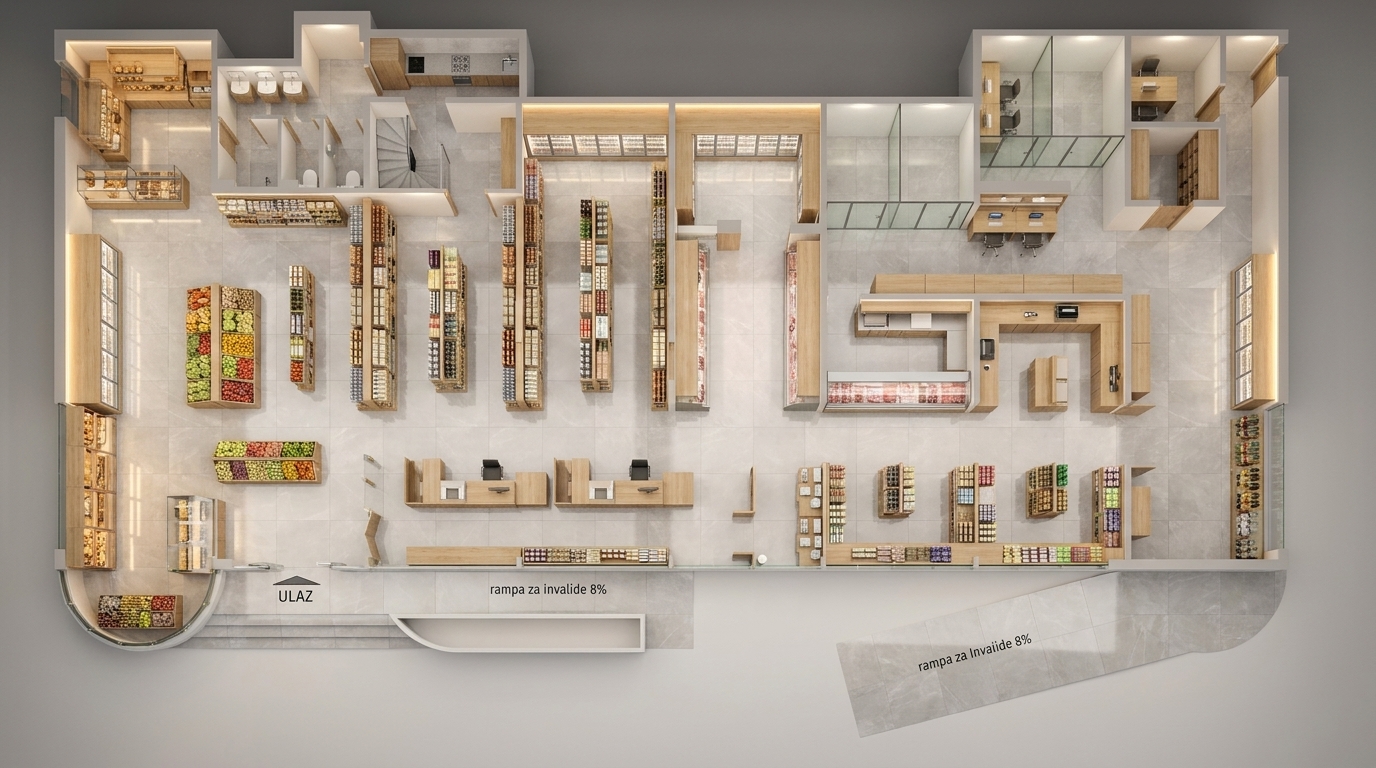 3D prikaz mogućeg marketa u lokalu Kosovska 4