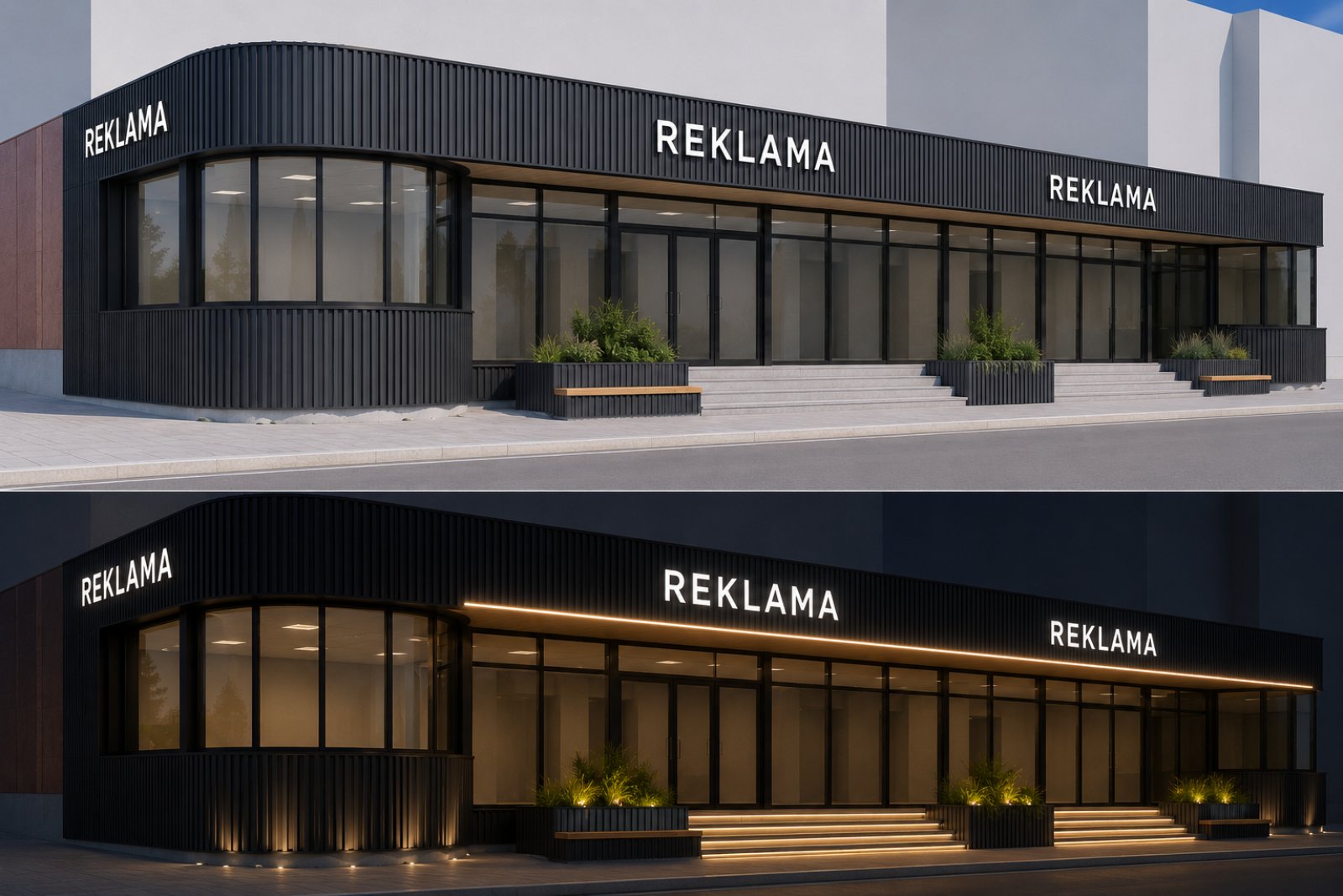 Dnevni i noćni render poslovnog prostora Kosovska 4